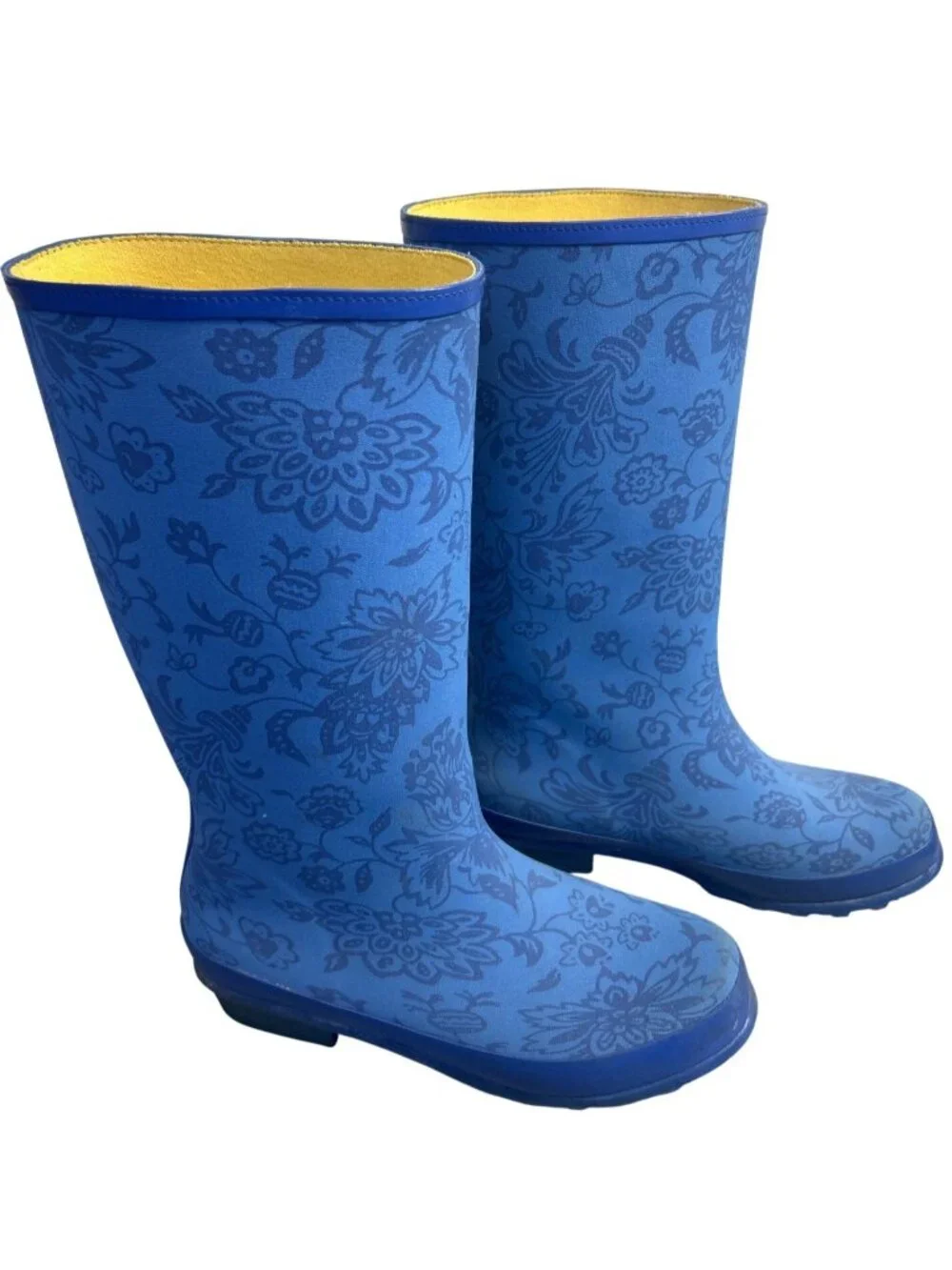 L.L.Bean Wellie Rain Boots Women's 9M Blue Floral Waterproof Rubber Gardening